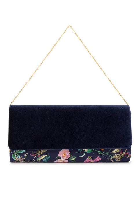 Soubien Clutch Bag, For Furisode/Hakama, Modern, Japanese, Western Style, Party, Navy Blue, Floral Print, Velvet, 2 Way, Made in Japan, Navy etc
