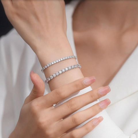 FANCIME Moissanite Women's Tennis Bracelet, Width 0.16 inch (3 mm), 0.2 inch (4 mm), 0.2 inch (5 mm), Tennis Bracelet, Sterling Silver, Gold Color, Silver, Reward, Christmas, Birthday, Anniversary