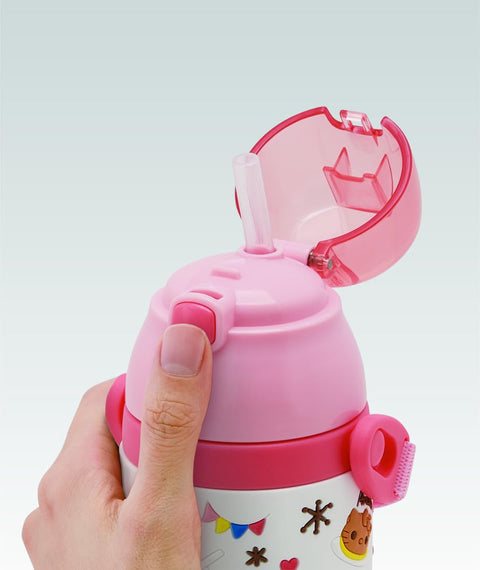 Skater SSPV4 Sanrio-A Stainless Steel Children's Water Bottle, 12.8 fl oz (380 ml), Drinking Straw, 3D, Hello Kitty Snack Time