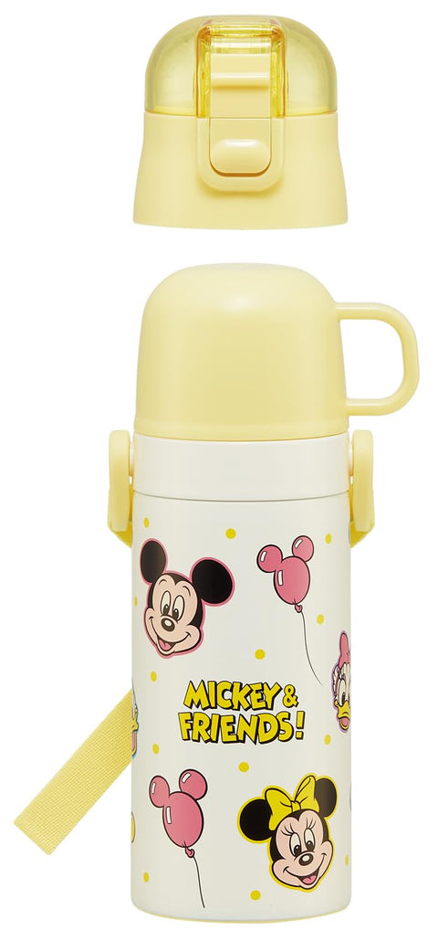 Skater SKCP3 Children's Stainless Steel Water Bottle, 2-Way Drinking Straw, 13.5 fl oz (400 ml), Cup Drinking, 11.8 fl oz (350 ml), Kid-friendly Lightweight Type, Disney, Mickey & Friends, Small