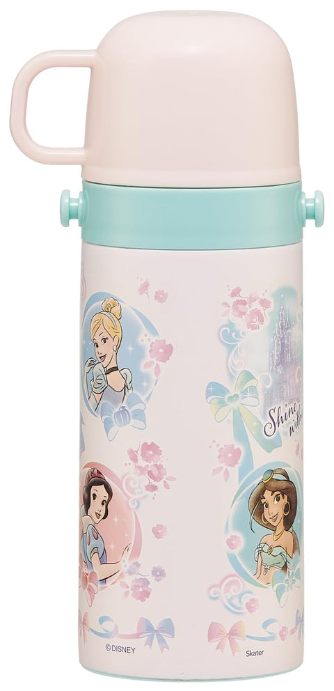 Skater SKCP3 Children's Stainless Steel Water Bottle, 2-Way Drinking Straw, 13.5 fl oz (400 ml), Cup Drinking, 11.8 fl oz (350 ml), Children's Friendly, Lightweight Type, Disney Princess, 25 Girls,