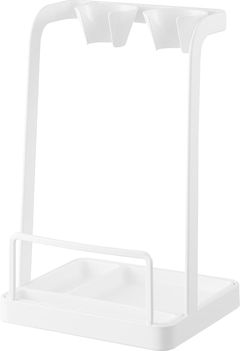Yamazaki 1614 Pot Lid & Hand Blender Stand with Tray, White, W 5.5 x D 4.9 x H 9.2 inches (14 x 12.5 x 23.3 cm), Tower Pot Lid Stand, Kitchen Appliances, Storage
