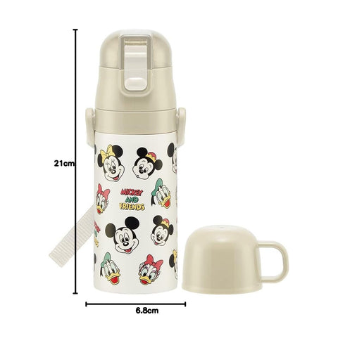 Skater SKCP3-A Children's Stainless Steel Water Bottle, 2-Way Direct Drinking, 14.2 fl oz (420 ml), Cup Drinking, 11.8 fl oz (350 ml), Mickey & Friends Cooking, Lightweight Type, For Girls, Boys,