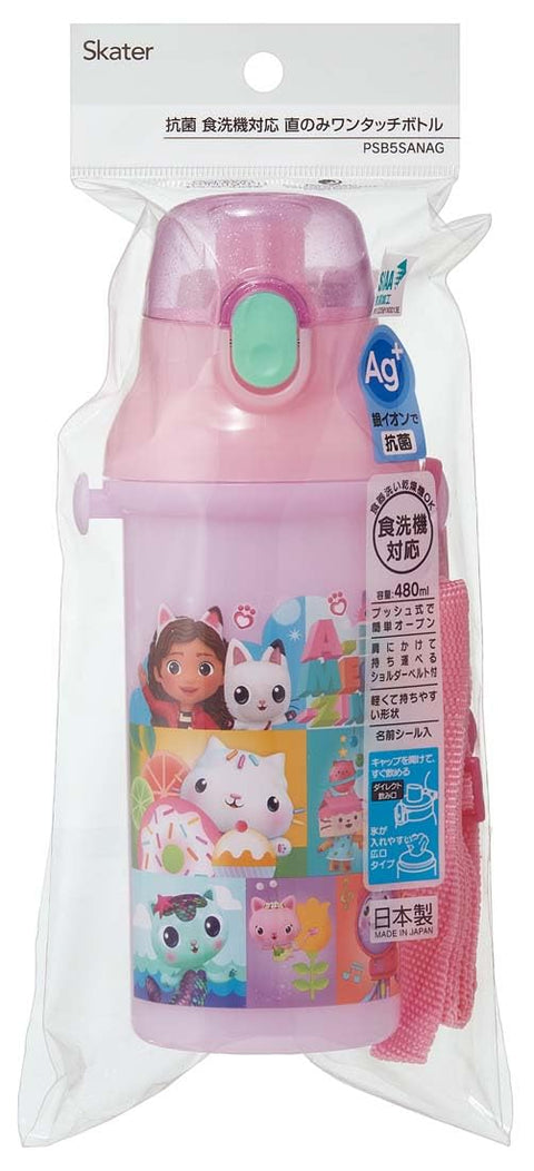 Skater PSB5SANAG-A Water Bottle, 16.9 fl oz (480 ml), For Kids, Antibacterial, Plastic, Kid-Friendly, Lightweight, Gabby Dollhouse Made in Japan