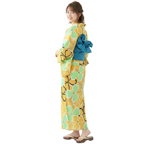 浴衣 套装 女士 [Nagoya] 复古现代 浴衣 兵儿带 2件套 复古 古典图案 可爱 高看 夏祭 晚凉 烟花 女士