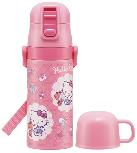 스케이터 (스케이터), 어린이용 스테인리스 스틸 물병, 양방향 빨대 음료, 410ml, 컵 드링크, 350ml, 키티, 스타일리시, 어린이 친화형, 경량 타입, 여아용, 히트/쿨, 산리오, 소용량, 물병, 물병, 스포츠 보틀, 귀여운 어린이, 어린이, 물병, SKCP3-A