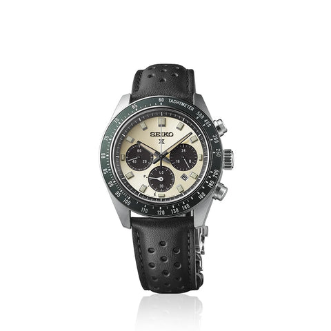 Seiko 精工手表 Prospex SPEEDTIMER 太阳能计时码表 Large, 表壳:银/表盘:奶油色/表带:黑色(小牛皮)