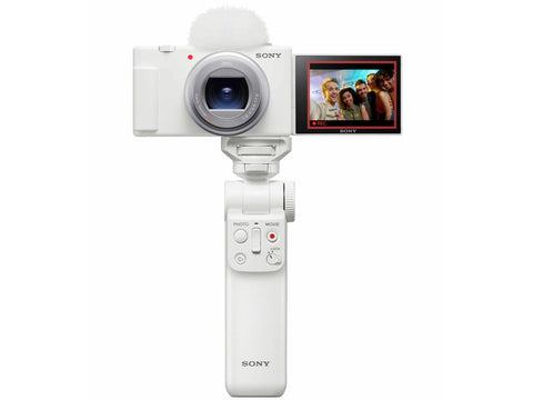Sony ZV-1M2G W Compact Digital Camera ZV-1II, Vlog Camera, Shooting Grip Kit (Includes Grip: GP-VPT2BT White, Battery Pack + 1), Windscreen Included, 18–50 mm F1.8–4.0 Zoom Lens, White