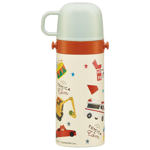 Skater SKCP3-A Children's Stainless Steel Water Bottle, 2-Way Drinking Straw, 14.1 fl oz (410 ml), Cup Drinking, 11.8 fl oz (350 ml), Tomica and Tom, Tsumupappa, Kid-friendly Lightweight Type, Small