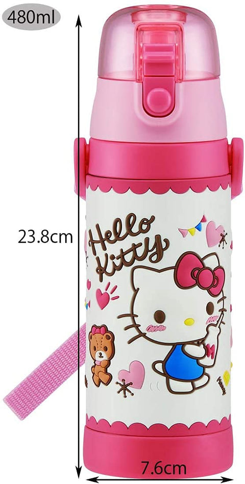 スケーター(Skater) 子供用 ステンレス 水筒 直飲み 480ml キティ おやつタイム 子供に優しい軽量タイプ 女の子 保冷専用 サンリオ 3D立体プリントwaterbottle スポーツボトル かわいい キッズ こども 水瓶 SDPV5-A
