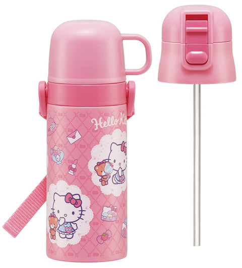 스케이터 (스케이터), 어린이용 스테인리스 스틸 물병, 양방향 빨대 음료, 410ml, 컵 드링크, 350ml, 키티, 스타일리시, 어린이 친화형, 경량 타입, 여아용, 히트/쿨, 산리오, 소용량, 물병, 물병, 스포츠 보틀, 귀여운 어린이, 어린이, 물병, SKCP3-A