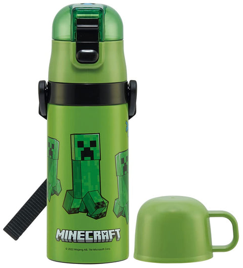 Skater SKDC3-A Children's Stainless Steel Water Bottle, 2-Way Direct Drinking, 14.2 fl oz (420 ml), Cup Drinking, 11.8 fl oz (350 ml), Minecraft, Lightweight Type, For Boys, Heat Retention, Cold