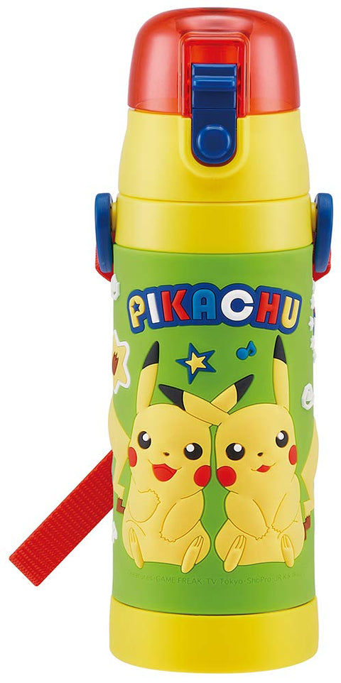 스케이터 (스케이터), 어린이용 스테인리스 스틸 물병, 다이렉트 드링크, 480ml, 포켓몬, 피카추, 어린이용, 경량, 단열, 포켓몬, 3D 입체 프린트, 물병, 스포츠 병, 귀여운, 어린이, 물병, 귀여운, 어린이, 어린이, 물병, 귀여운, 어린이, 어린이, 물병 SDPV5-A