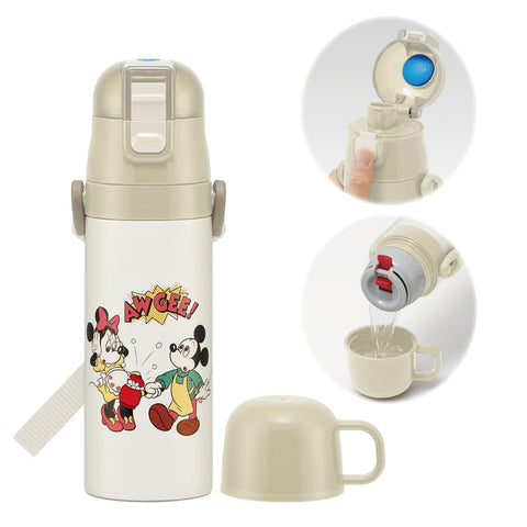 Skater SKDC4-A Children's Stainless Steel Water Bottle, 2-Way Direct Drinking, 16.5 fl oz (470 ml), Cup Drinking, 15.2 fl oz (430 ml), Mickey & Friends Cooking, Lightweight Type, For Girls, Boys, Hot