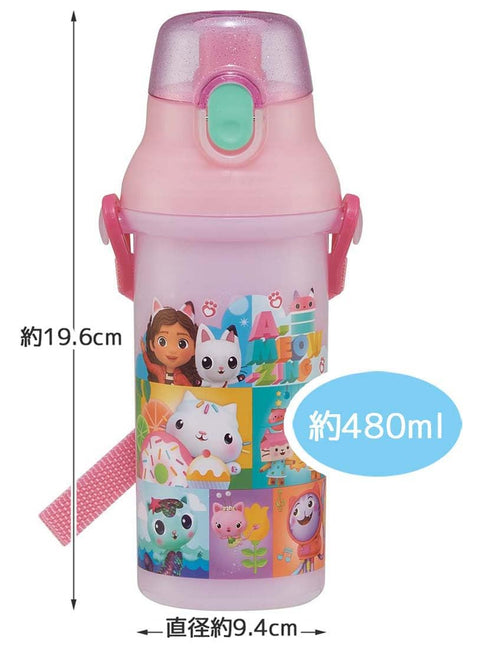 スケーター(Skater) 子供用 プラスチック 水筒 480ml ワンプッシュ開閉 抗菌 子供に優しい 軽量 抗菌加工 日本製 ギャビーのドールハウス PSB5SANAG