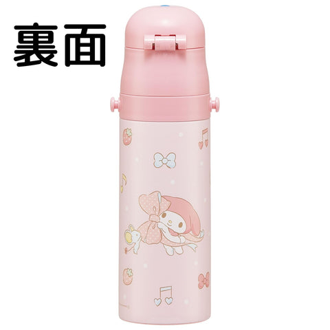 Skater SDC4 Children's Stainless Steel Water Bottle, Direct Drinking, 16.5 fl oz (470 ml), Children's Friendly Lightweight Type, Sanrio My Melody, Big Ribbon, For Girls, Cold Insulation, Water Bottle,