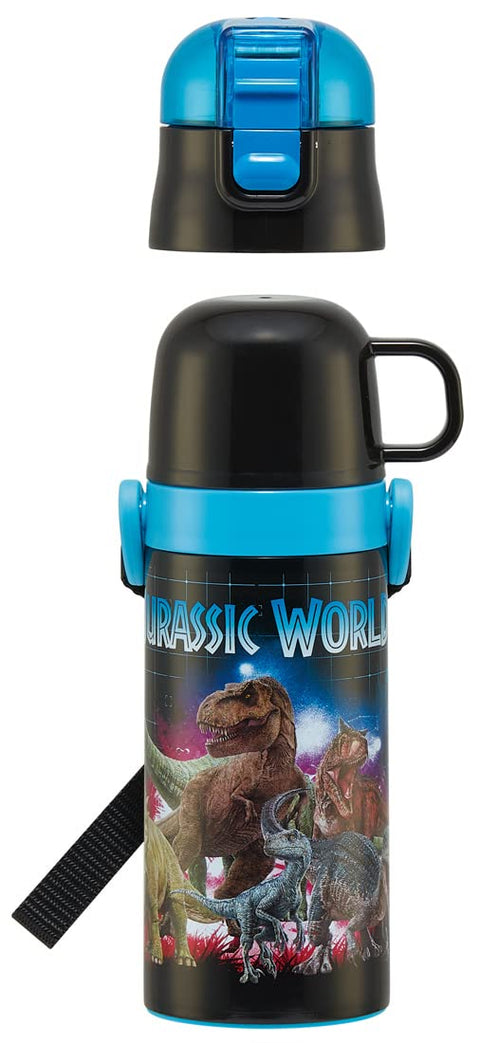 Skater SKDC3-A Water Bottle, 11.8 fl oz (350 ml), Jurassic World 23 Children, Direct Drinking, 2-Way, Cup Included, Stainless Steel