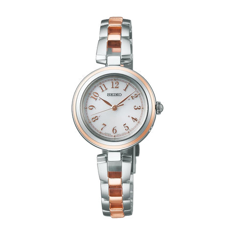 Seiko Selection S Series Women's Solar Radio Bracelet, Dial : White / Case: Silver & Pink Gold / Band: Silver & Pink Gold, Bracelet Type