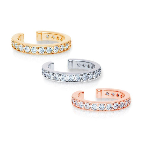 Gift from New York Women's Tri-Color Ear Cuffs, 3 Colors, Platinum, 18K Gold, 18K Gold, Processed, Brand, Hypoallergenic, Platinum Cubic Zirconia Metal, Created Diamond