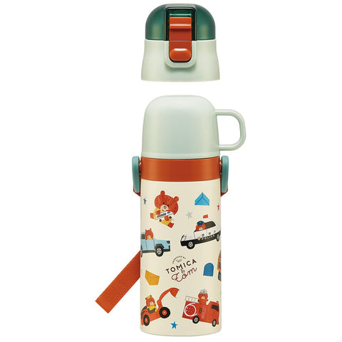 Skater SKCP3-A Children's Stainless Steel Water Bottle, 2-Way Drinking Straw, 14.1 fl oz (410 ml), Cup Drinking, 11.8 fl oz (350 ml), Tomica and Tom, Tsumupappa, Kid-friendly Lightweight Type, Small