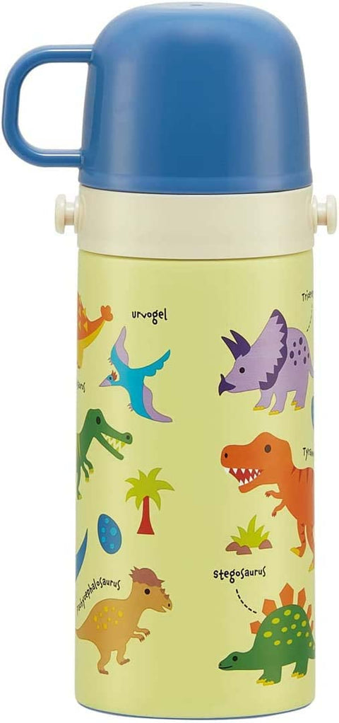 Skater SKDC3-A Children's Stainless Steel Water Bottle, 2-Way Direct Drinking, 14.2 fl oz (420 ml), Cup Dinosaurus, Picture, Children's Friendly, Lightweight Type, Boy, Thermal/Cold Dinosaurs, Small