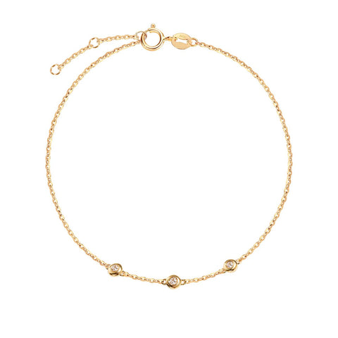 FANCIME Women's Natural Diamond Bracelet, 3 Stones, 18 K.K. Gold, 3 Stones, Natural Stones, Christmas, Birthday, Anniversary, Present, Gift Wrapping Included