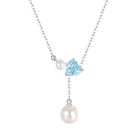 FANCIME Women's Pearl Necklace, Genuine Pearl, 0.3 - 0.3 inches (7.5 - 8 mm), 0.1 - 0.16 inches (4 - 4.5 mm), 2 Tablets, Freshwater Pearls, 12 Months, Birthstone Heart Motif, Y-Shape, Adjustable