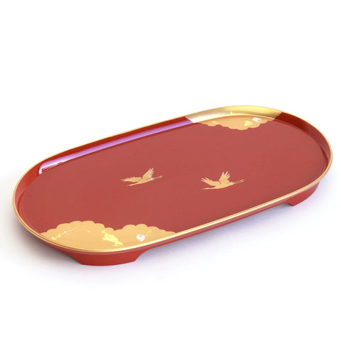 Maejyu 漆器 屠蘇器 Tokaki 光輝 朱 紅 鶴 金雲母 酒杯 銫子 屠蘇台 套裝 傳統工藝 山中塗 日本製造 7L-015