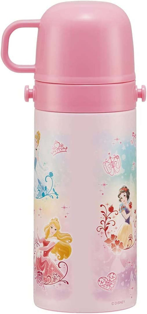 Skater SKCP3-A 2-Way Straw with Cup, Stainless Steel Kids Water Bottle, 11.8 fl oz (350 ml), Disney Princess, 22 Girls,