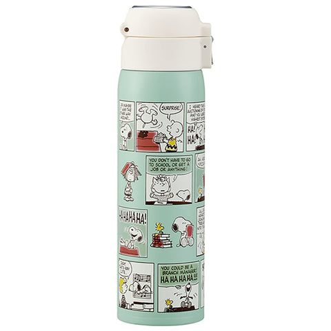 Skater STOT5ST-A Straw Mug Bottle, 16.2 fl oz (480 ml), For Cold Insulation, Stainless Steel Water Bottle, Snoopy One-Touch Open,