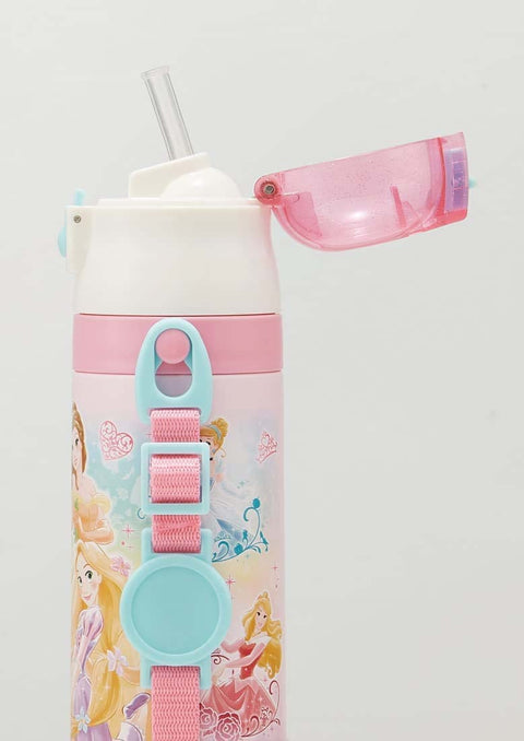 Skater SKCP3-A 2-Way Straw with Cup, Stainless Steel Kids Water Bottle, 11.8 fl oz (350 ml), Disney Princess, 22 Girls,