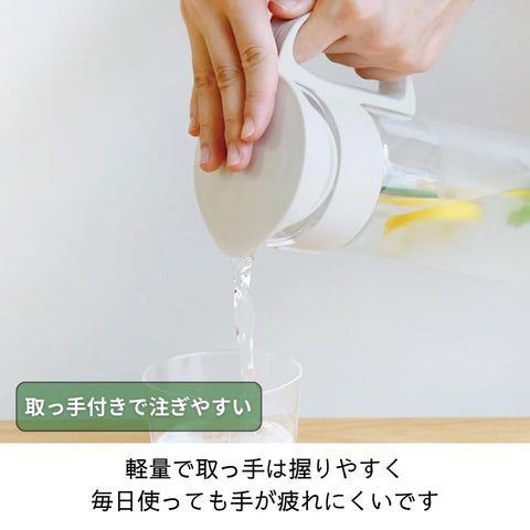 HARIO(哈里欧) 水壶 冷水壶 实用容量1400毫升 透明 纯灰色 耐热玻璃制 热水・洗碗机OK 麦茶壶 水壶 日本制造 MCPR-14-PUG