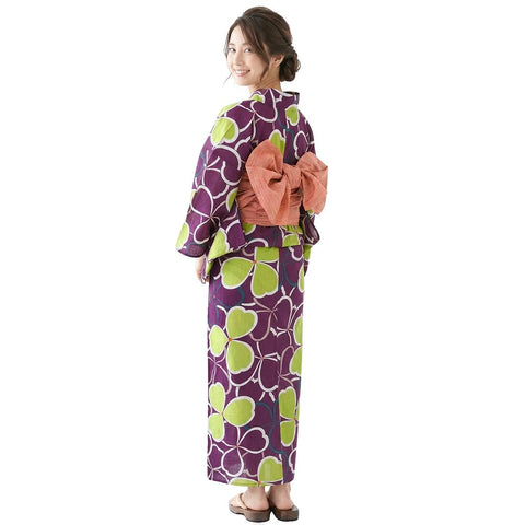 浴衣 套装 女士 [Nagoya] 复古现代 浴衣 兵儿带 2件套 复古 古典图案 可爱 高看 夏祭 晚凉 烟花 女士