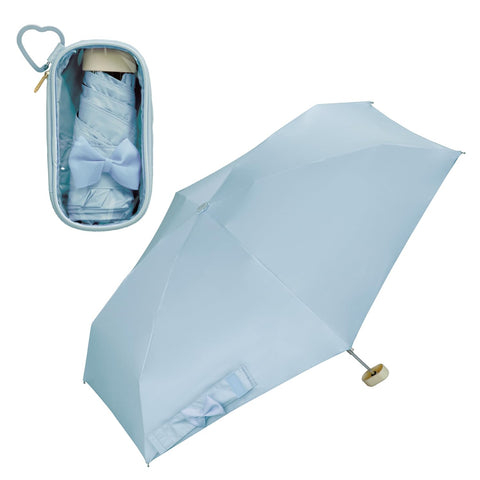 Wpc.日傘 RIZZFUL PARASOL アクアマリン/サックス《遮光率100%・UVカット率100%・UPF50＋・晴雨兼用》折りたたみ傘 親骨47cm レディース クリアポーチ おしゃれ 可愛い 推し活 ハート リボン PZ-AO2-NO