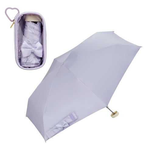 Wpc.日傘 RIZZFUL PARASOL アメジスト/ラベンダー《遮光率100%・UVカット率100%・UPF50＋・晴雨兼用》折りたたみ傘 親骨47cm レディース クリアポーチ おしゃれ 可愛い 推し活 ハート リボン PZ-AO2-NO