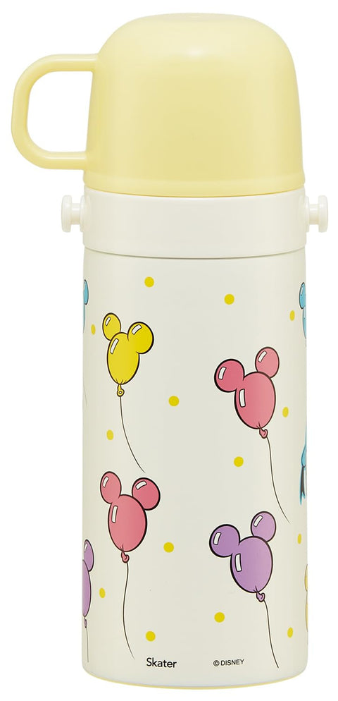 Skater SKCP3 Children's Stainless Steel Water Bottle, 2-Way Drinking Straw, 13.5 fl oz (400 ml), Cup Drinking, 11.8 fl oz (350 ml), Kid-friendly Lightweight Type, Disney, Mickey & Friends, Small