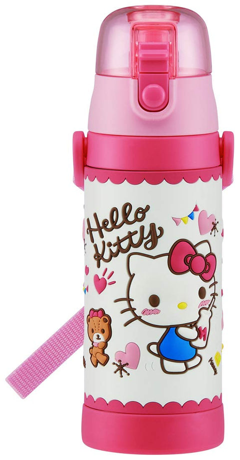 스케이터 (스케이터), 어린이용 스테인리스 물병, 다이렉트 드링크, 480ml, 키티 스낵 타임, 경량 타입, 어린이용, 경량 타입, 여아용, 단열, 산리오, 3D 입체 프린트, 물병, 스포츠 보틀, 귀여운 어린이 물병, 귀여운 어린이 물병, SDPV5-A