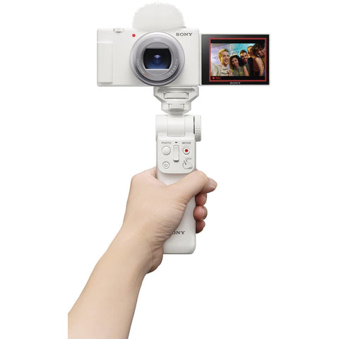 Sony ZV-1M2G W Compact Digital Camera ZV-1II, Vlog Camera, Shooting Grip Kit (Includes Grip: GP-VPT2BT White, Battery Pack + 1), Windscreen Included, 18–50 mm F1.8–4.0 Zoom Lens, White
