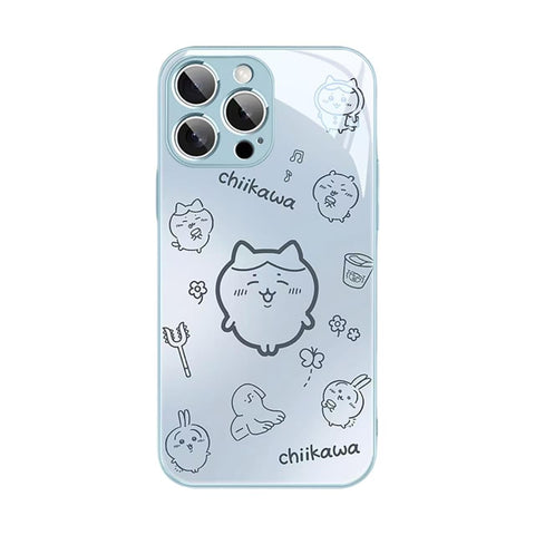LYLIDIA Hachiwale, Rabbit, Momonga, for iPhone 12, Smartphone Case, Hachiwale, Rabbit, Glass Shell, iPhone 12 Protective Case, Shockproof, Lens Protection, Anti-Scratch, Drop Prevention,