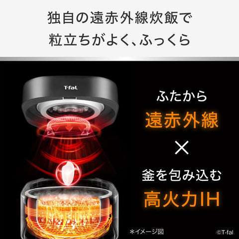 T-fal 电饭煲 3.5合一 独居 远红外线 高火力IH 一口即可直火蒸煮至大米芯 颗粒立 球形锅 "The Rice 远红外线IH电饭煲" 带切割板 黑色 RK8818JPA