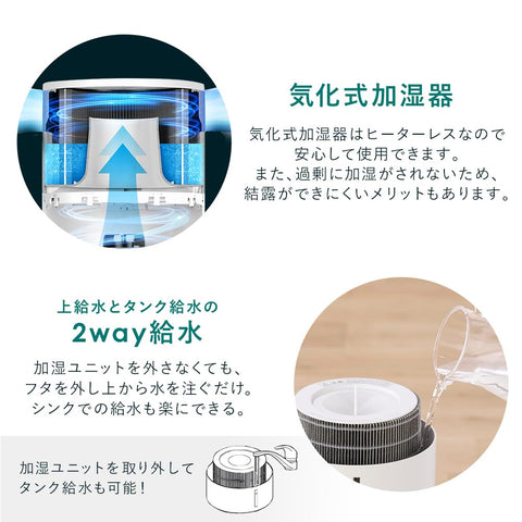 Iris Ohyama Air Purifier with Humidification Function, 16 tatami mats, Humidifying Air Purifier, Humidifier, Evaporative Type, Clean, Fully Washable, Top Water Supply, Deodorizing, Sterilizing