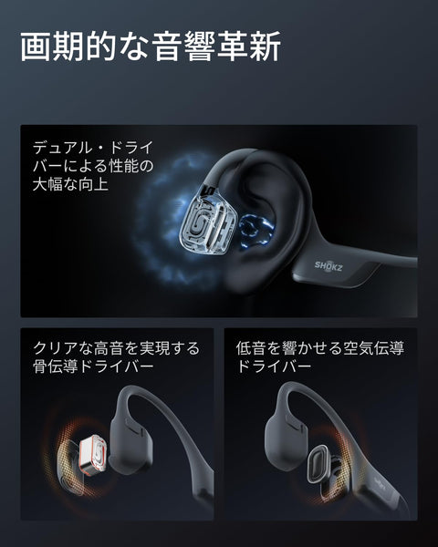 Shokz (ショックス) OpenRun Pro 2 骨伝導イヤホン ワイヤレスイヤホン オープンイヤー 【DualPitch技術 12時間連続再生 IP55防水防塵 Bluetooth 5.3 EQカスタマイズ 音漏れ防止機能】 耳を塞がない ながら聴き 軽量 マイク付き 自動ペアリング ランニング・スポーツ イヤホン USB-C急速充電 技適認証済み ブラック