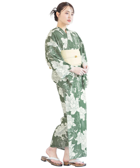 Soubien Floro Women's Yukata Set of 4 Pieces, Separate, New Two-Part Yukata (Yukata, Half-width Obi, Date Tightening, Geta Clogs)