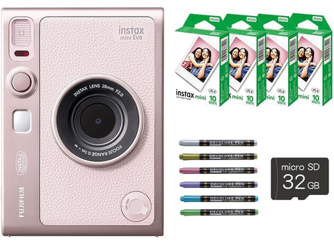 チェキ instax mini Evo ジェントルローズ microSD32GB フィルム40枚 デコペン 付4点セット