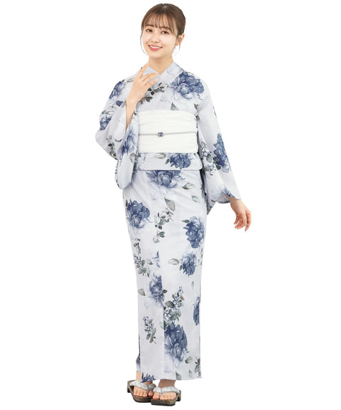 Soubien Floro Women's Yukata Set of 4, Separate, New Two-Part Yukata (Yukata, Waistband, Date Tightening, Geta Clogs)