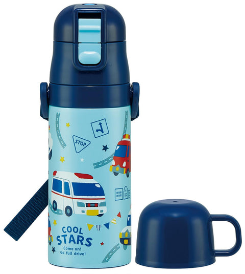 Skater SKDC3 Children's 2-Way Stainless Steel Water Bottle, Direct Drinking Cup, Small Capacity, 11.8 fl oz (350 ml), Working Car, Boys,