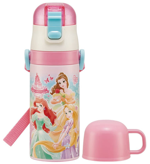 스케이터 (스케이터) 2웨이 스테인리스 스틸 아동용 물병 (빨대 컵 포함), 350ml, 디즈니 프린세스, 22명의 여아, SKCP3-A