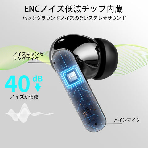 イヤホン bluetooth ワイヤレスイヤホン【2025最新ブルートゥースイヤホン】Bluetooth5.4 ENC通話ノイズキャンセリング 接続瞬時 タッチ操作 HiFi音質 iphone イヤフォン 自動ペアリング 最大40時間再生 超快適設計 LEDディスプレイ Type-C 急速充電 IPX7防水 小型/軽量 Android/Pad適用 スポーツ/WEB会議/通勤/通学 (ブラック)
