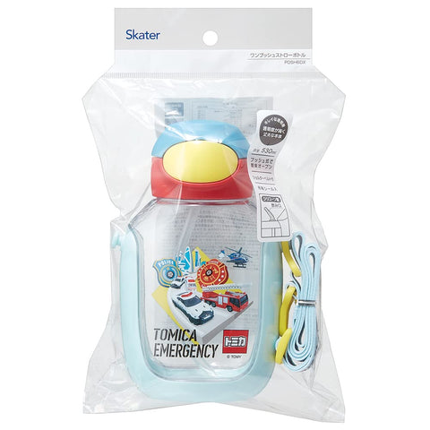 Skater PDSH6DX-A Water Bottle with Straw, 18.9 fl oz (530 ml), Tomica Straw Water Bottle, One Push for Kids