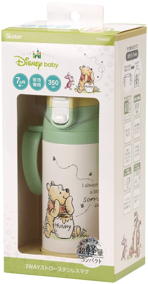 Skater STWM3N-A Two-Handed Stainless Steel Water Bottle with Straw, Baby Mug, Disney, Winnie the Pooh, Picnic, 11.8 fl oz (350 ml), Girls